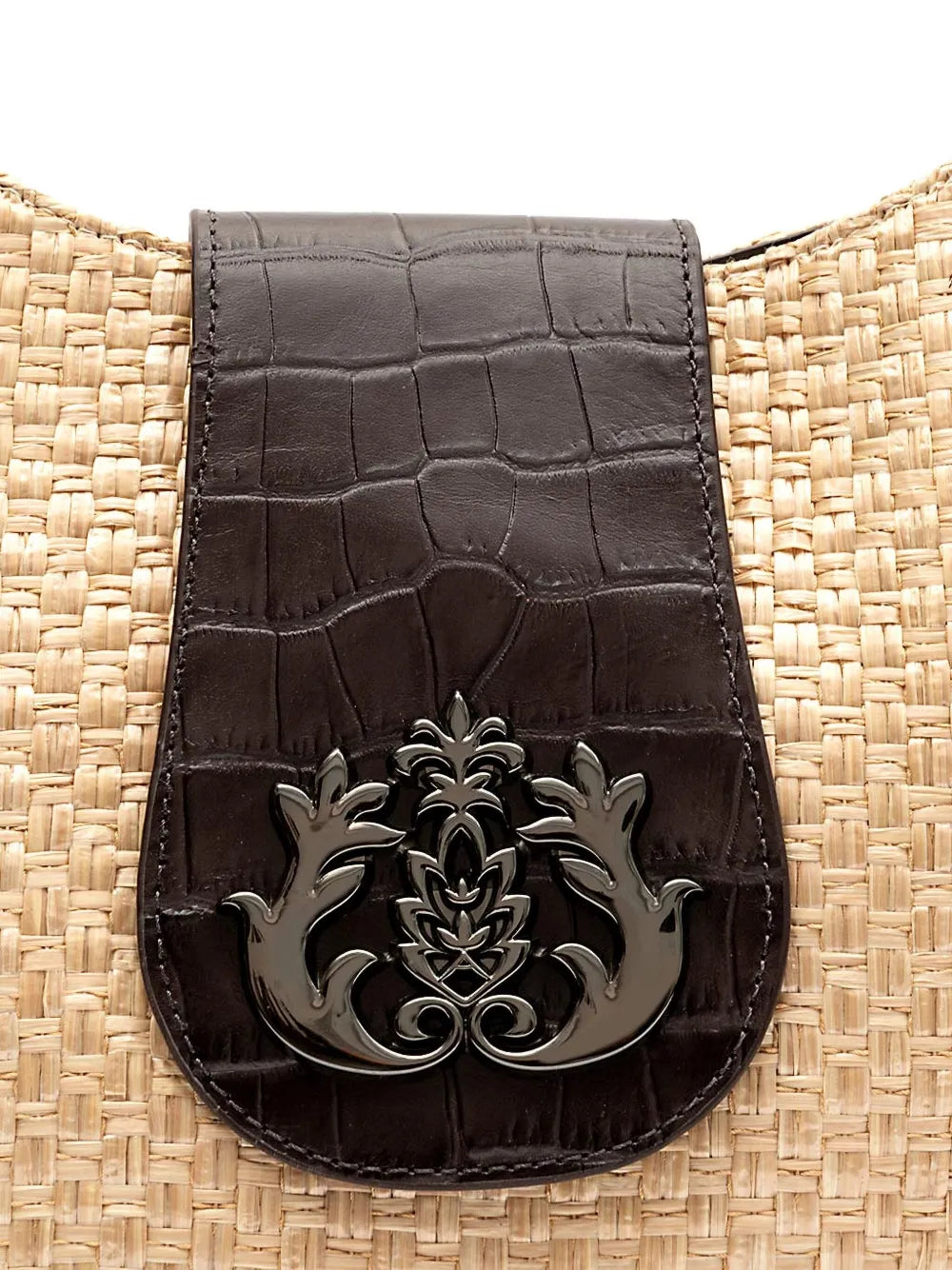 IslaMoon croc-embossed woven shoulder bag