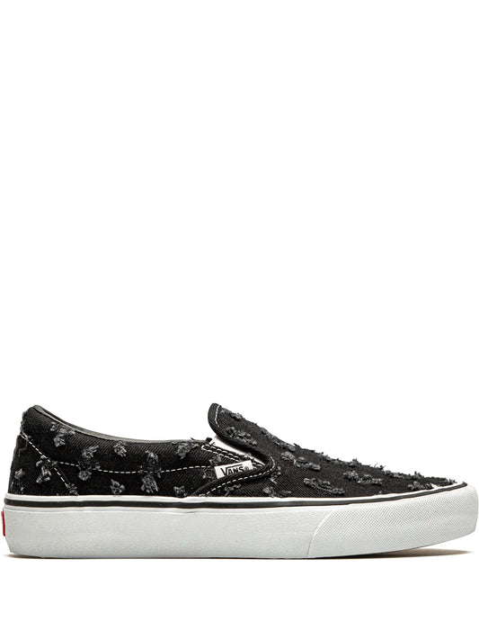 Vans X Supreme Slip-On Pro Black Hole Punch Denim Sneakers