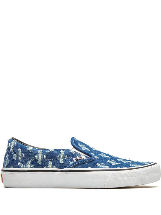 Vans X Supreme Slip-On Pro Blue Hole Punch Denim Sneakers