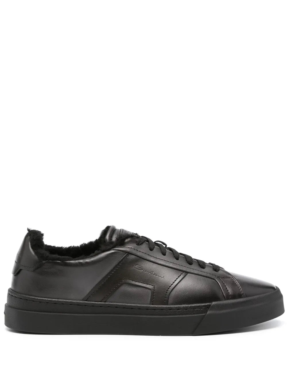 Santoni Logo-Debossed Leather Sneakers