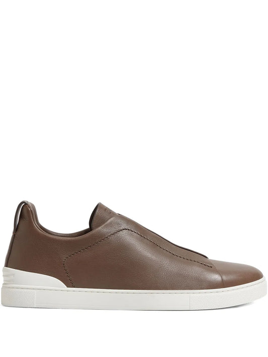 Zegna Triple Stitch?Secondskin Leather Sneakers