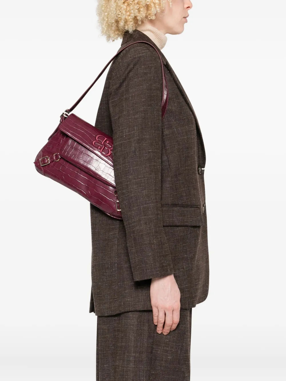 I BLUEScrocodile-effect logo shoulder bag