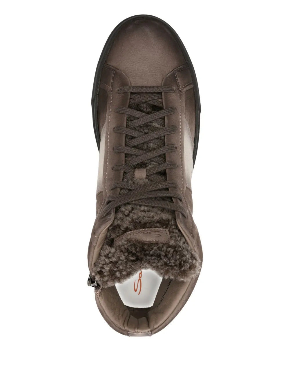Santoni Leather Shearling Sneakers