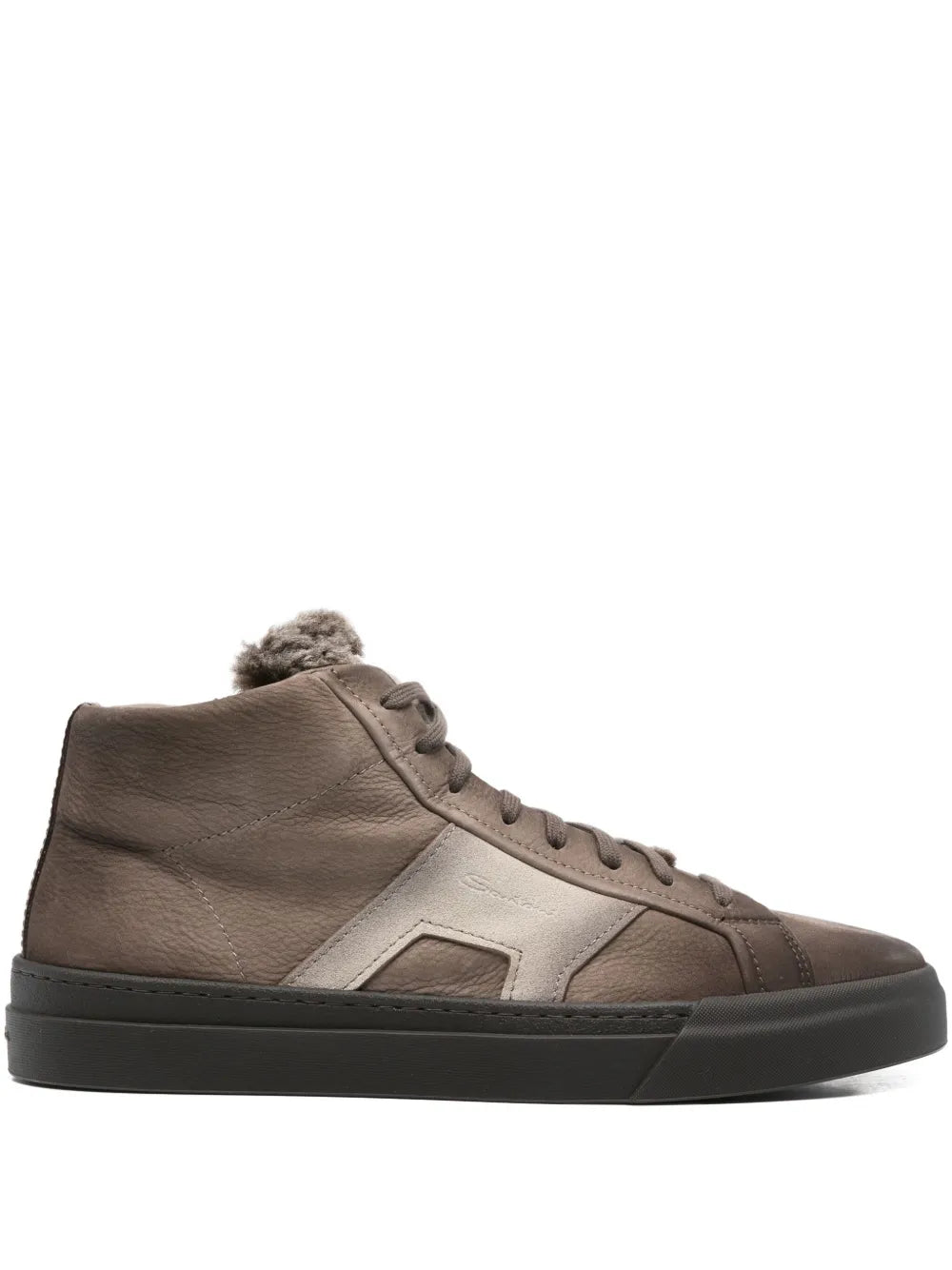 Santoni Leather Shearling Sneakers