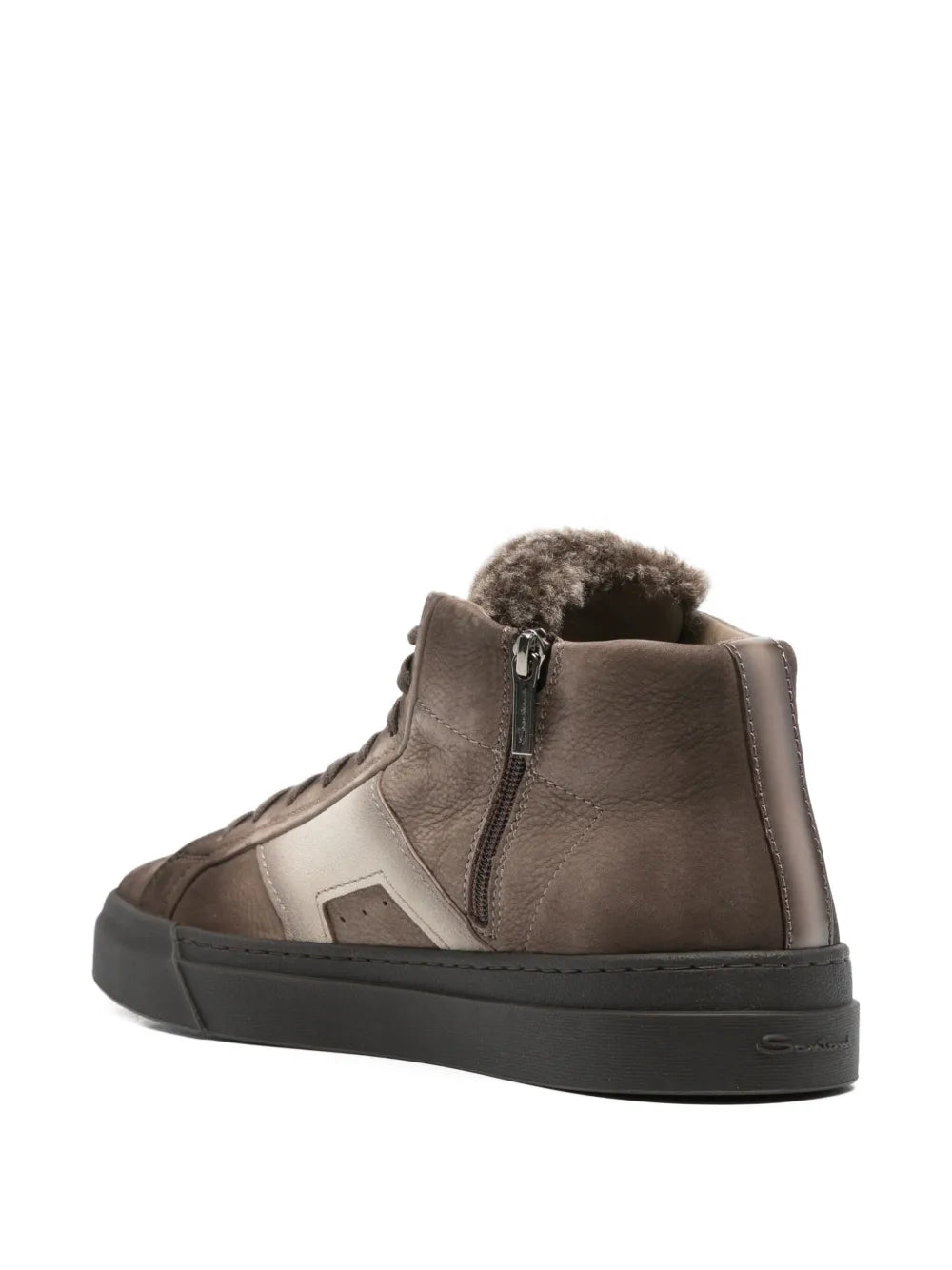 Santoni Leather Shearling Sneakers