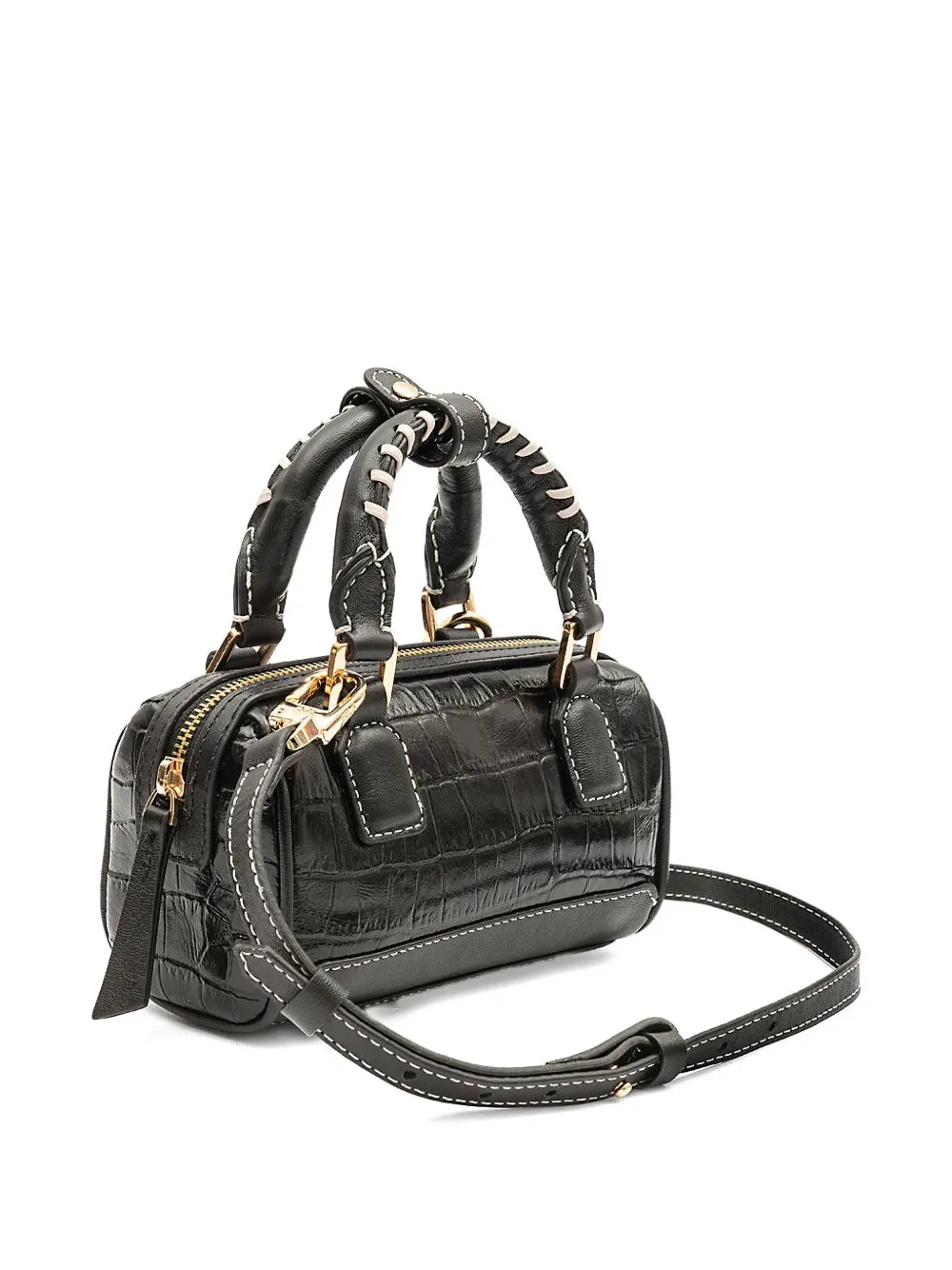 IslaMaia Bowling croc-embossed braided handle mini bag