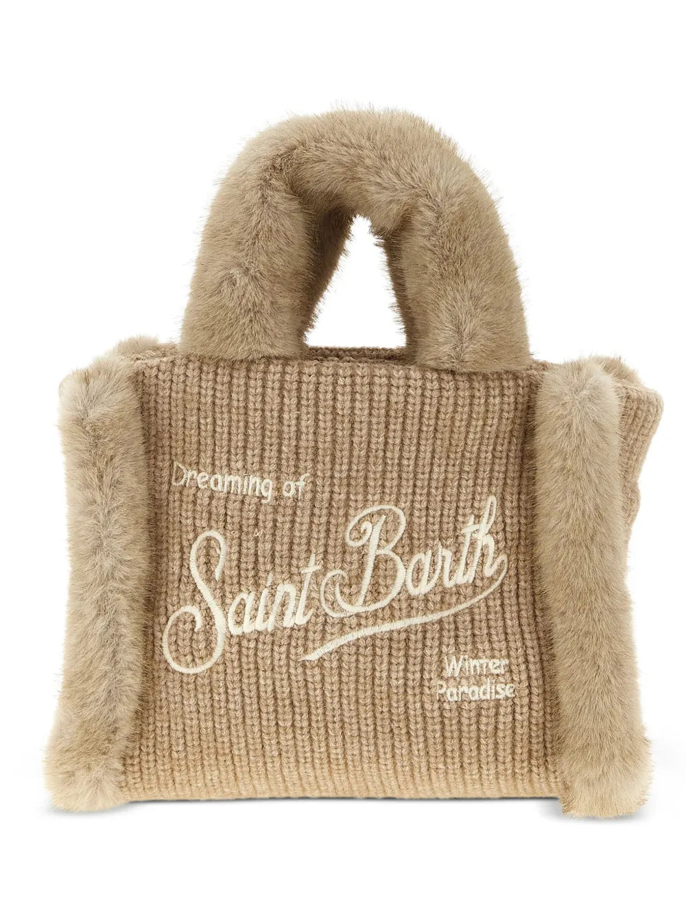MC2 Saint Barthshearling-trim logo-detail mini tote bag