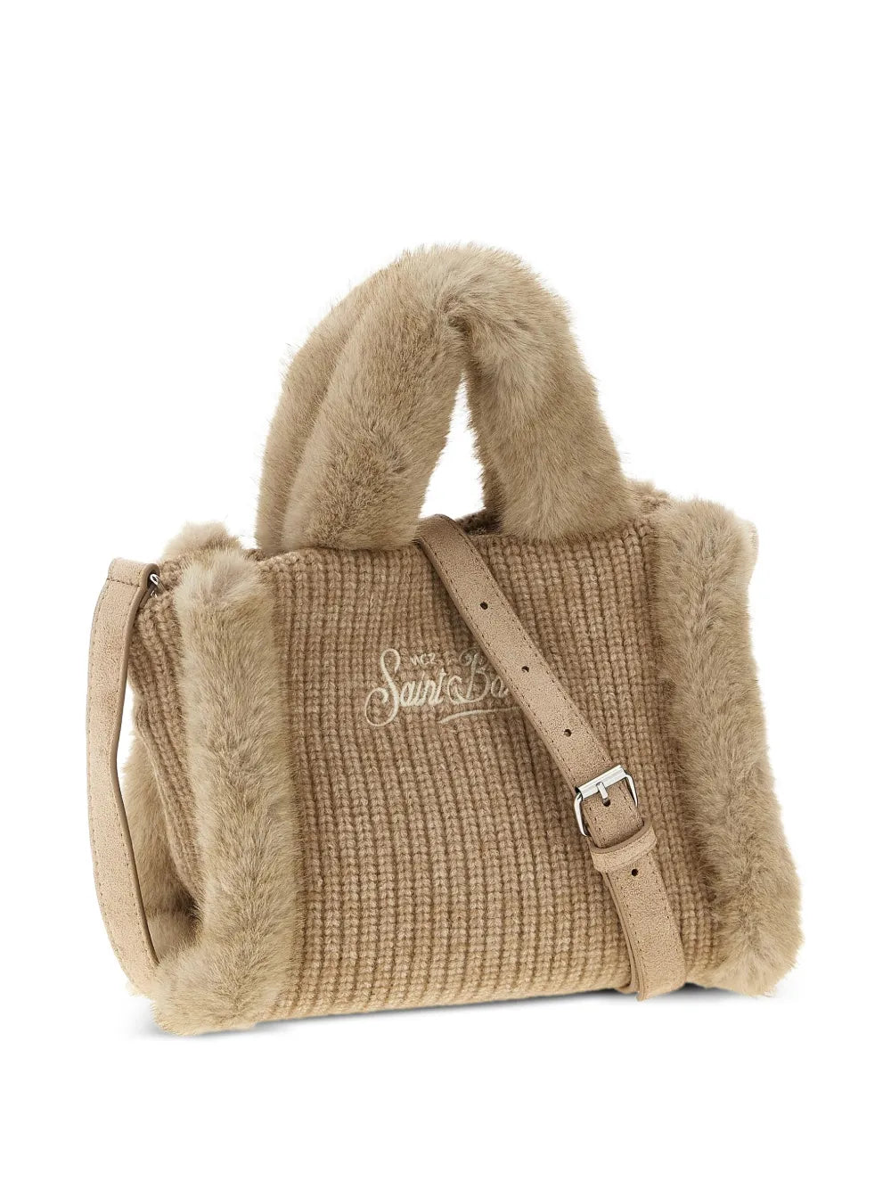MC2 Saint Barthshearling-trim logo-detail mini tote bag