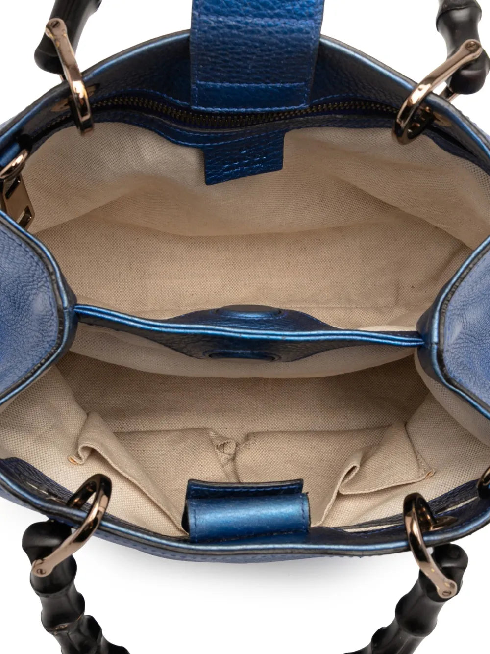 Pre-OwnedGucci Pre-Owned2016-2025 Small Metallic Calfskin Bamboo Shopper satchel