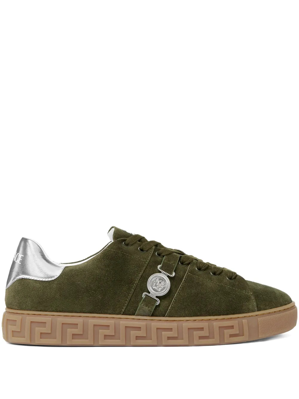 Versace Greca-Embellished Suede Sneakers