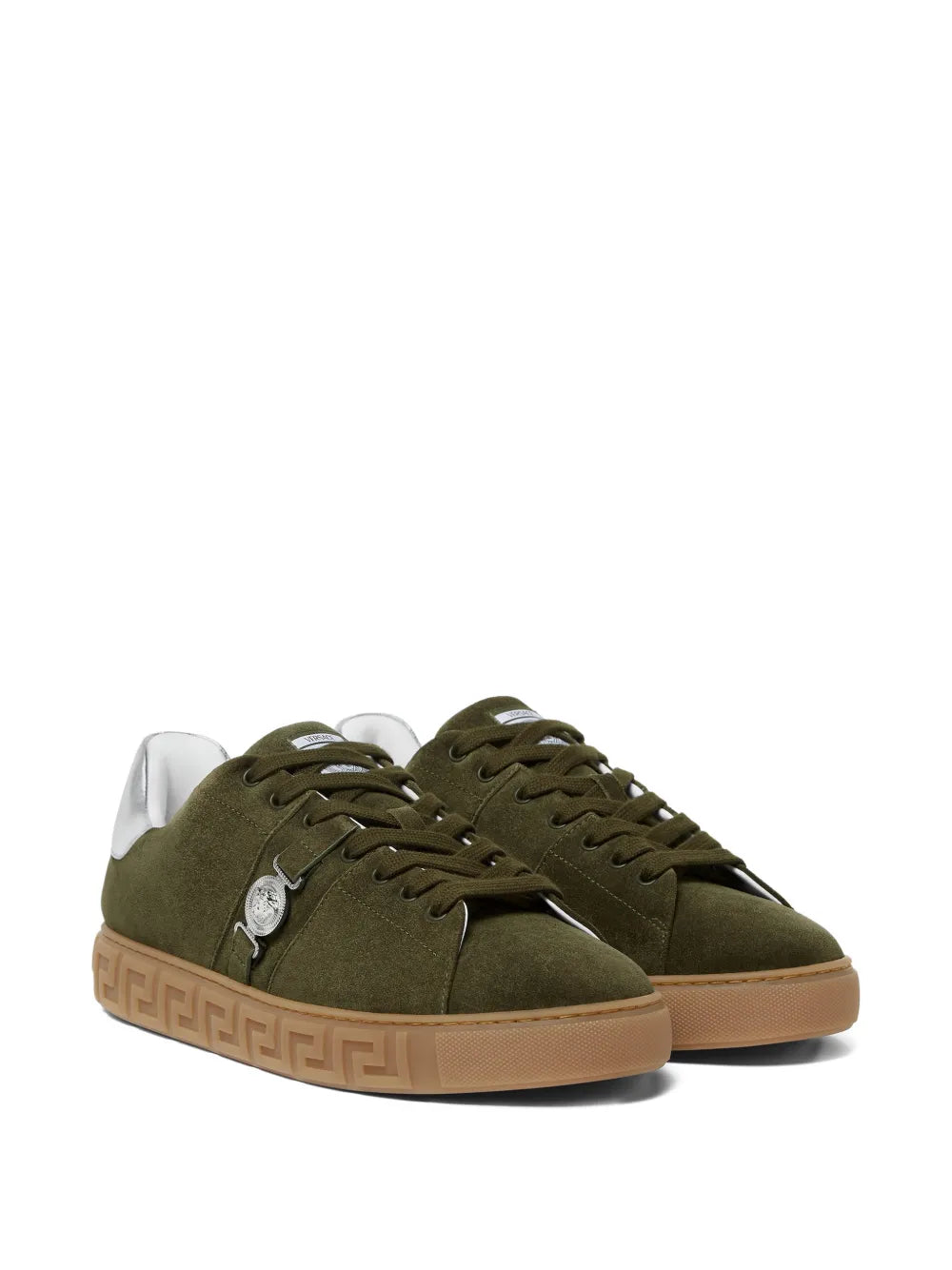 Versace Greca-Embellished Suede Sneakers