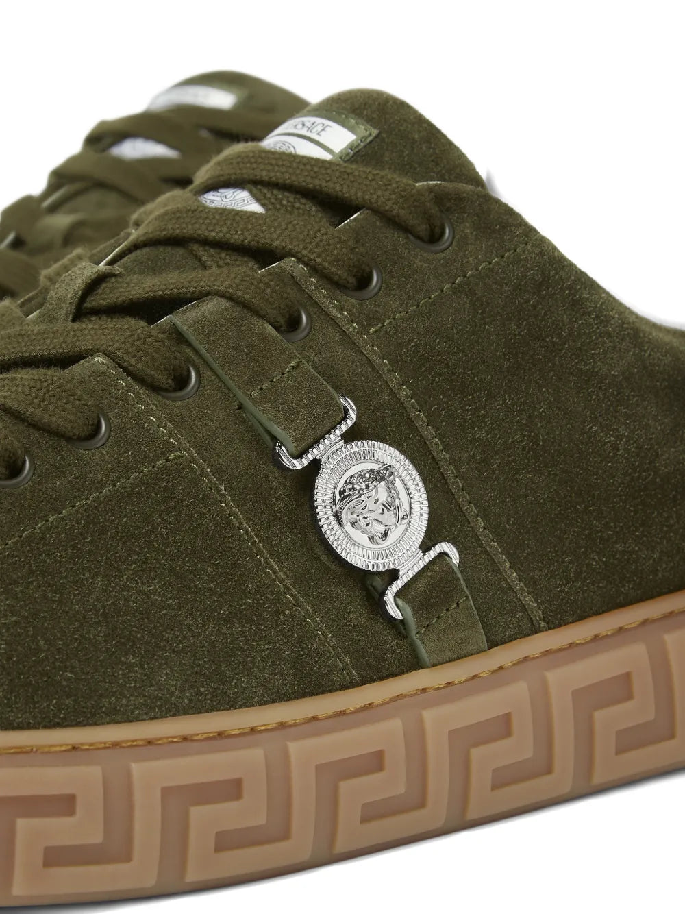 Versace Greca-Embellished Suede Sneakers