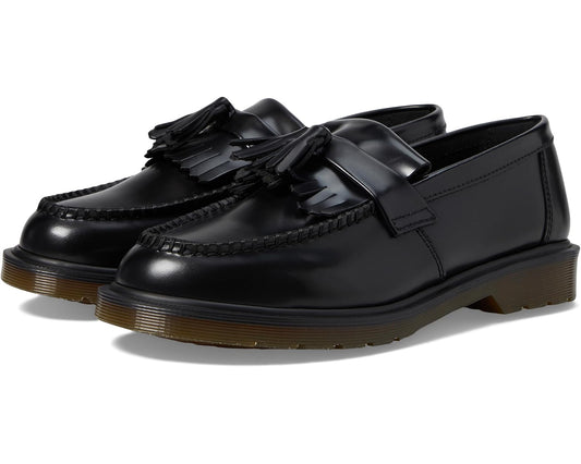 Unisex Dr. Martens Adrian Smooth Leather Tassel Loafers Black Polished Smooth