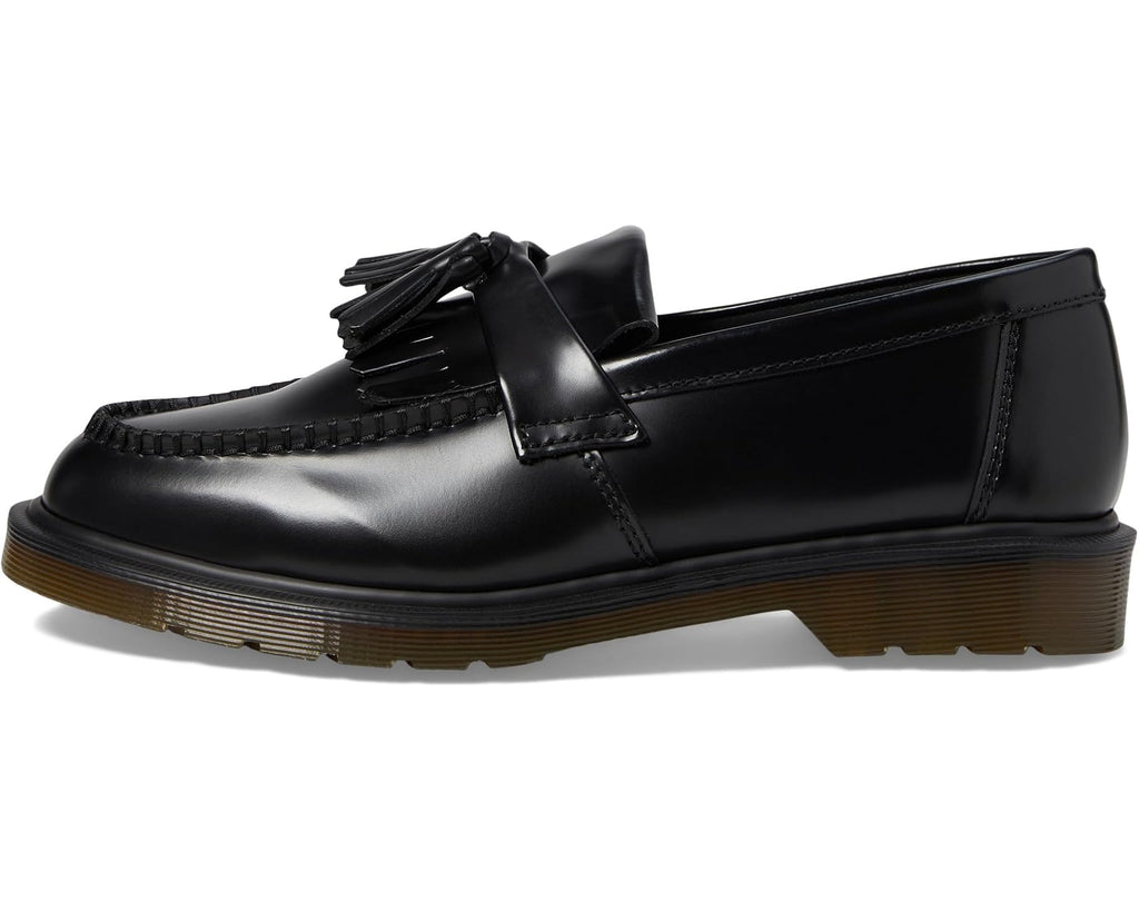 Unisex Dr. Martens Adrian Smooth Leather Tassel Loafers Black Polished Smooth