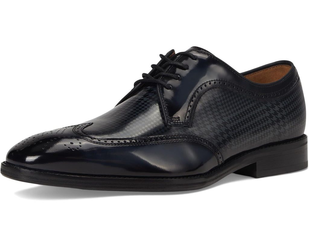 Men's Johnston & Murphy Sullivan Wingtip Black Brush-off Houndstooth Calfskin