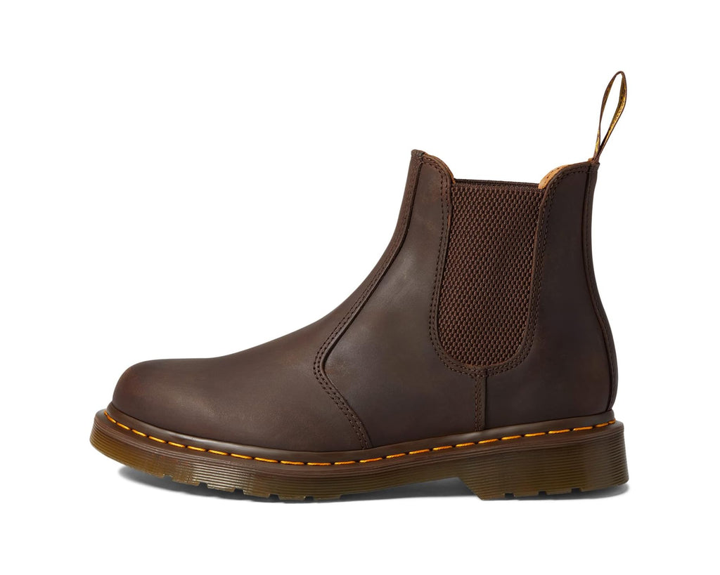 Unisex Dr. Martens 2976 Yellow Stitch Smooth Leather Chelsea Boots Dark Brown Crazy Horse