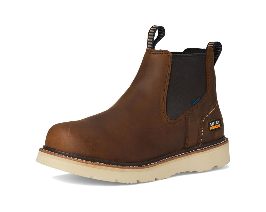 Men's Ariat Rebar Wedge Chelsea Waterproof Work Boots Distressed Brown