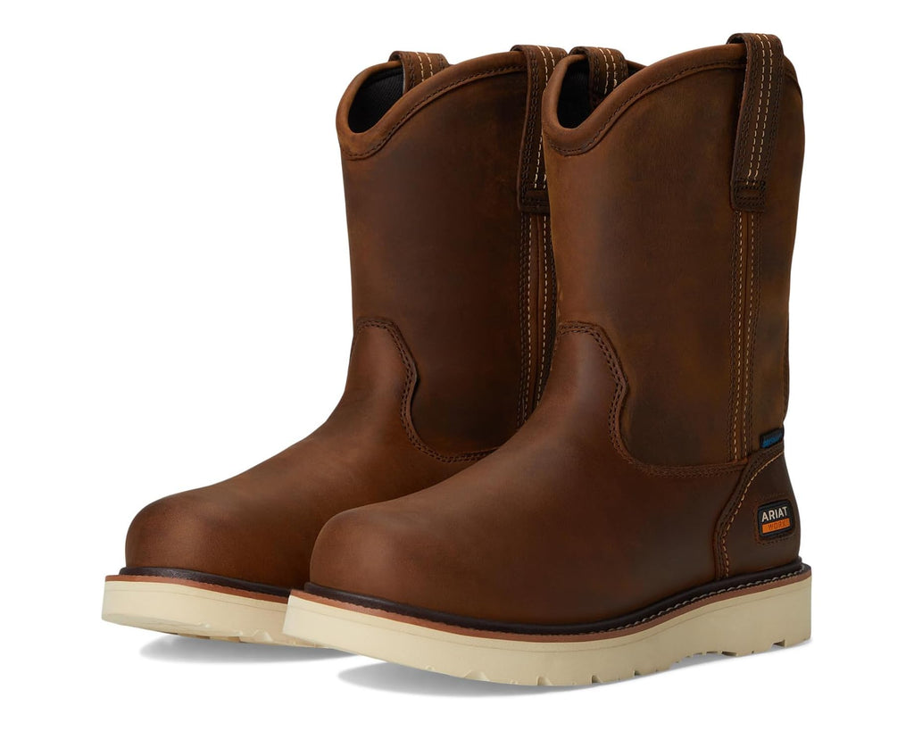 Men's Ariat Rebar Wedge Pull-On Waterproof Work Boots Distressed Brown