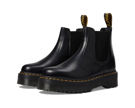 Unisex Dr. Martens 2976 Quad Smooth Leather Platform Chelsea Boots Black Polished Smooth