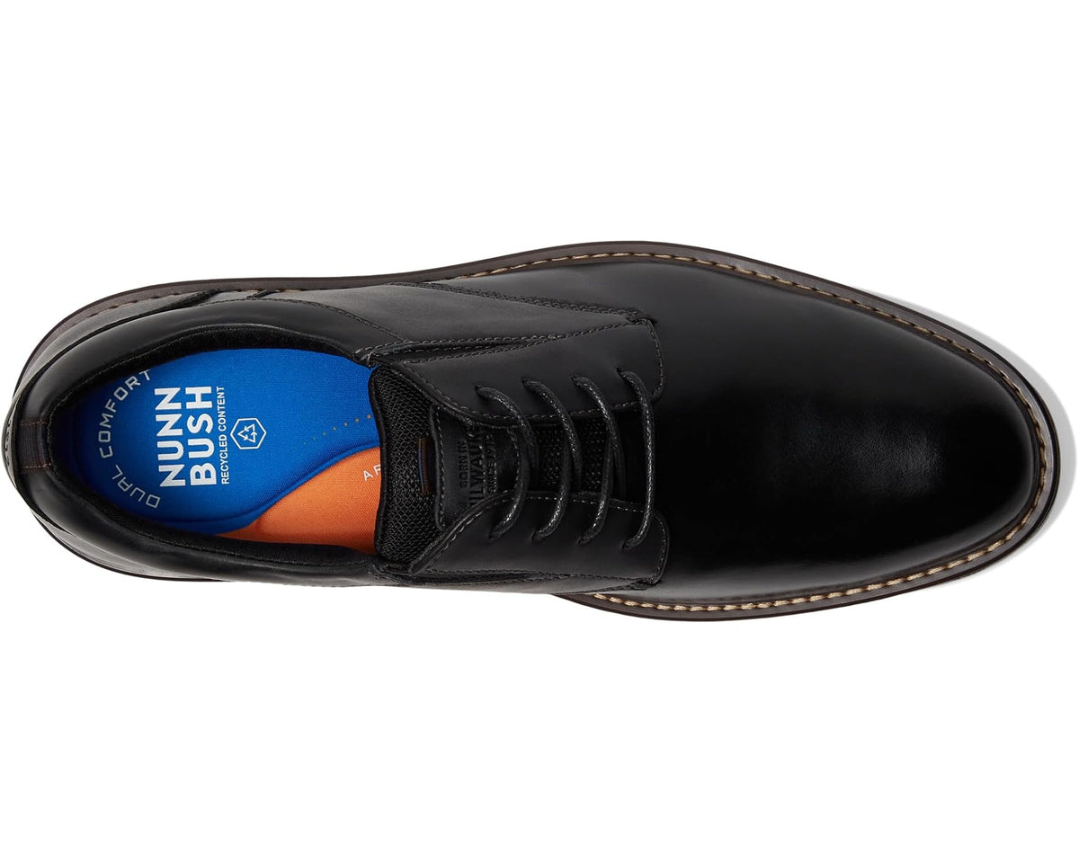 Men's Nunn Bush Griff Plain Toe Oxford Lightweight and Comfortable for All Occasions Leather Lace Up Black