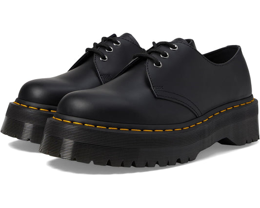 Unisex Dr. Martens 1461 Quad Smooth Leather Platform Shoes Black Polished Smooth