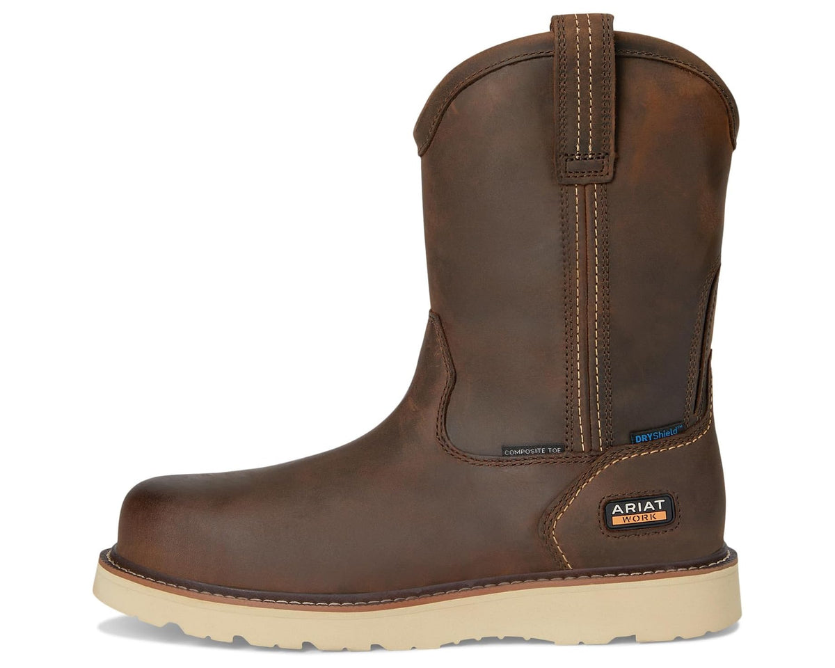 Men's Ariat Rebar Wedge Pull-On Waterproof Composite Toe Work Boots Distressed Brown