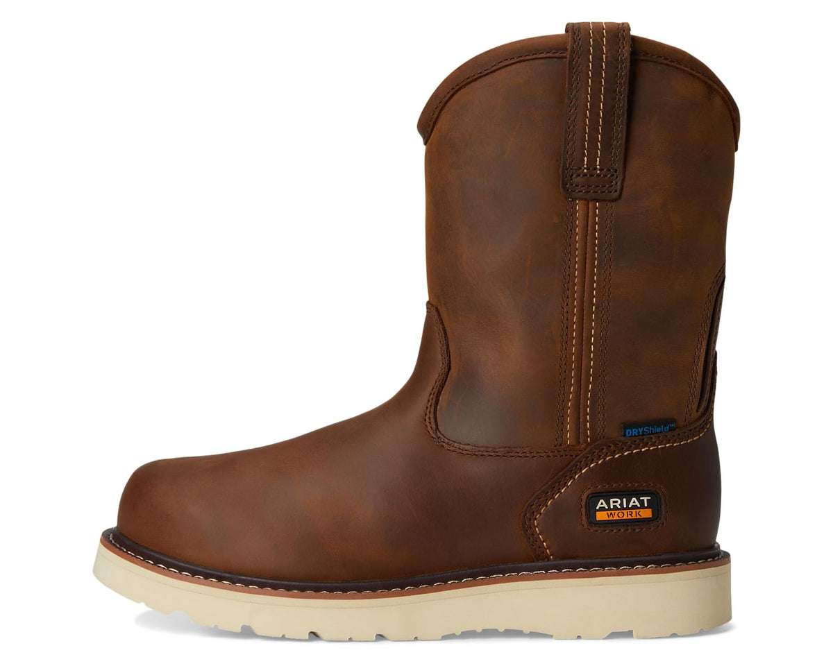 Men's Ariat Rebar Wedge Pull-On Waterproof Work Boots Distressed Brown