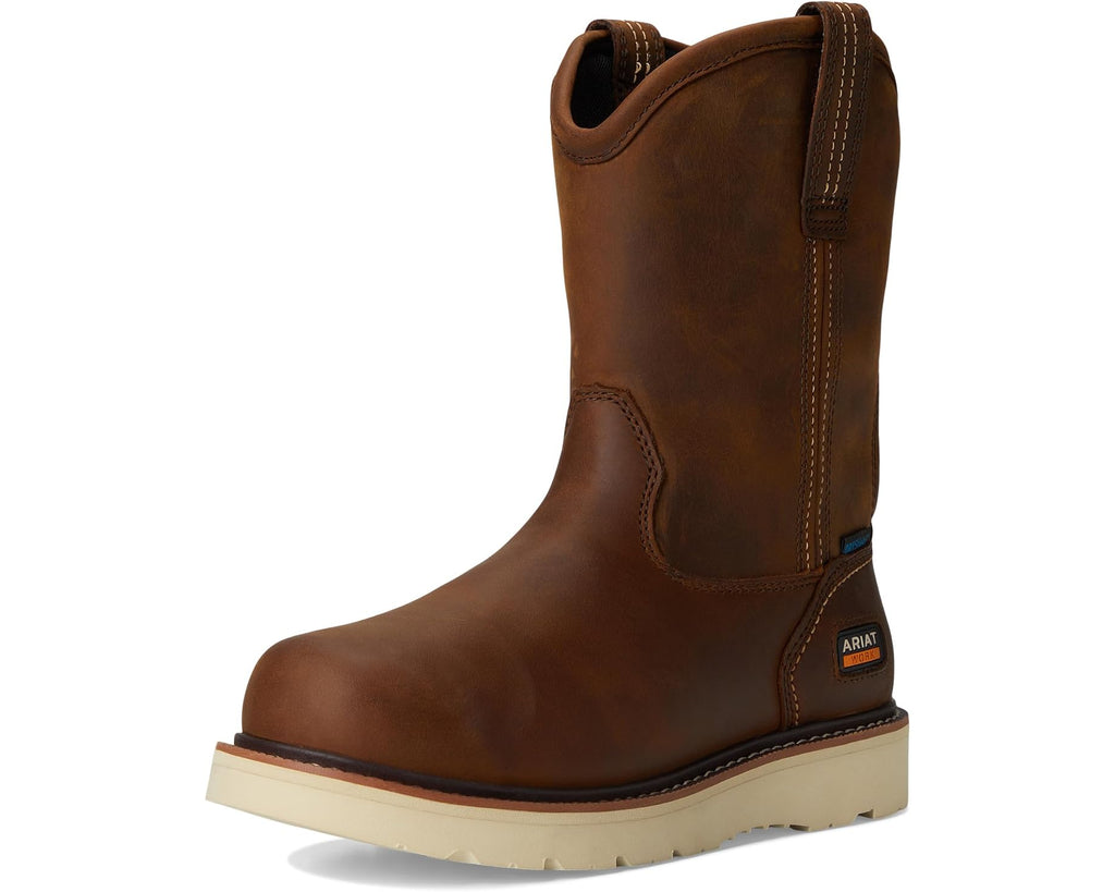 Men's Ariat Rebar Wedge Pull-On Waterproof Work Boots Distressed Brown