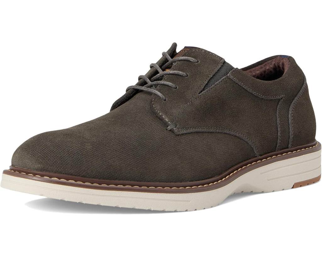 Men's Nunn Bush Griff Plain Toe Oxford Lightweight and Comfortable for all Occasions Suede Lace-Up Grey
