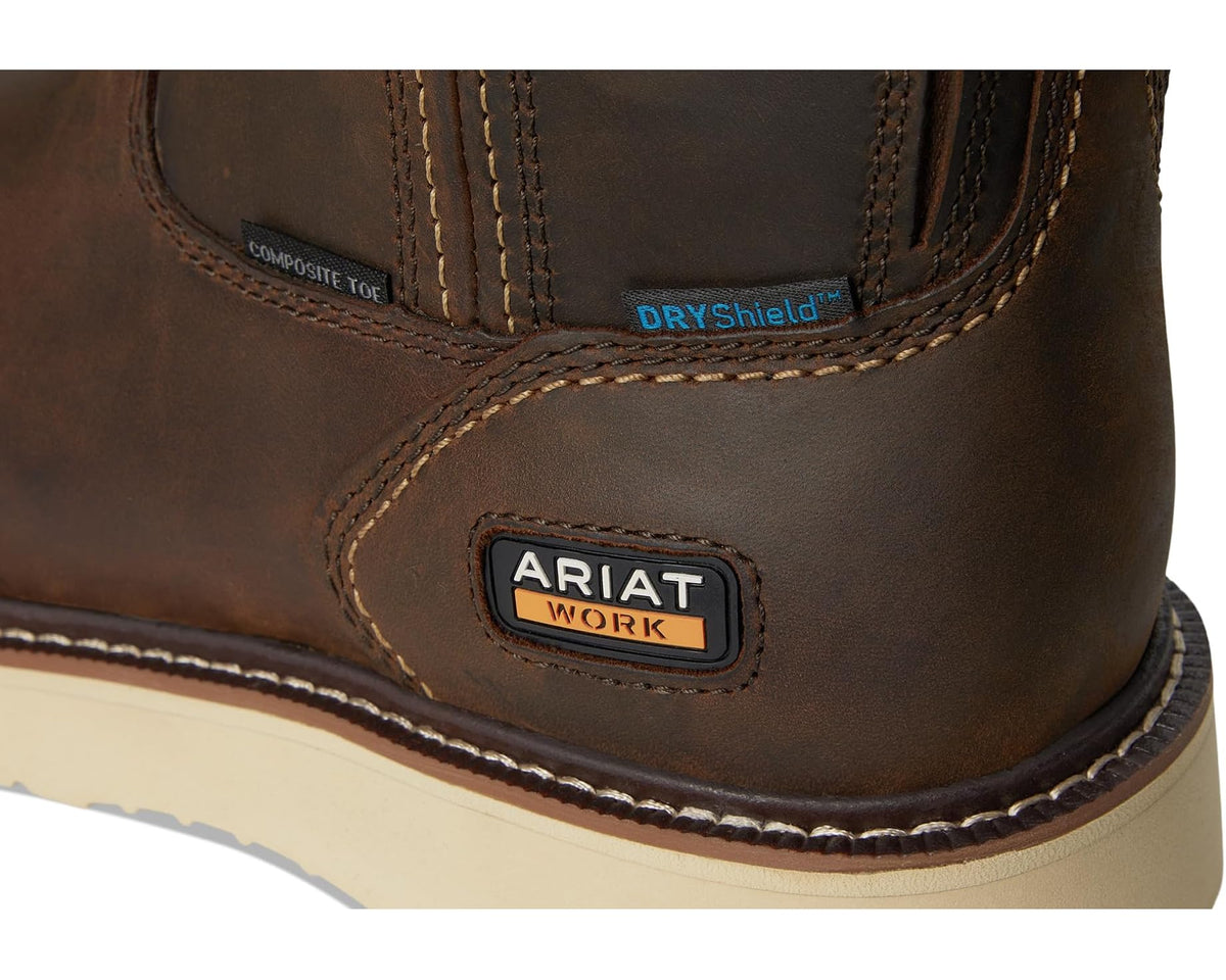 Men's Ariat Rebar Wedge Pull-On Waterproof Composite Toe Work Boots Distressed Brown