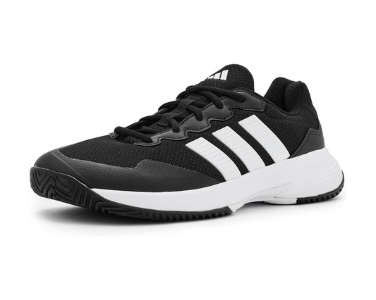 Men's adidas Gamecourt 2 Tennis Shoes Black/White/Silver Metallic