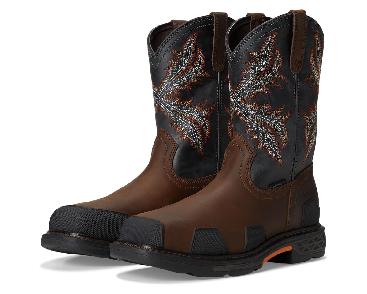 Men's Ariat OverDrive Wide Square Toe Composite Toe Work Boots Brown/Rough Stone