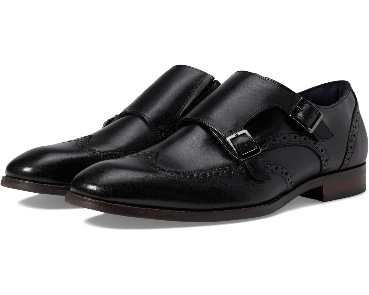Men's Stacy Adams Karson Wing Tip Double Monk Strap Black