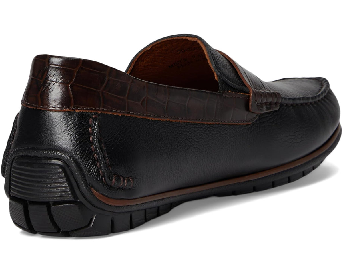 Men's Johnston & Murphy Cort 2.0 Penny Black Full Grain/Dark Brown Croc Embossed Full Grain