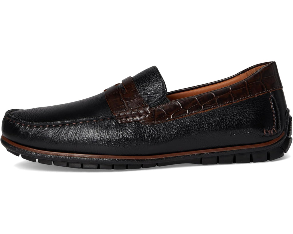 Men's Johnston & Murphy Cort 2.0 Penny Black Full Grain/Dark Brown Croc Embossed Full Grain