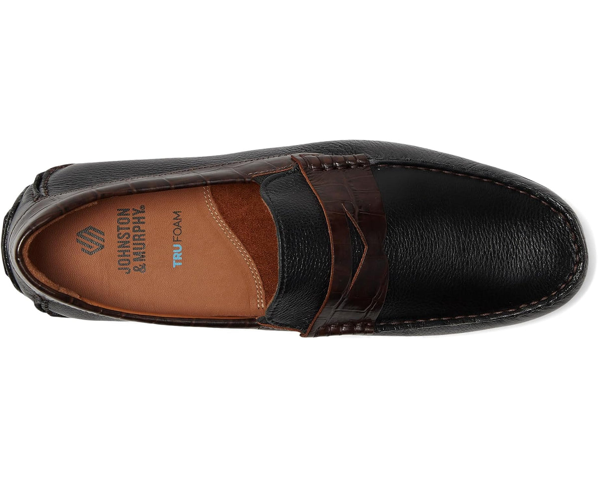 Men's Johnston & Murphy Cort 2.0 Penny Black Full Grain/Dark Brown Croc Embossed Full Grain