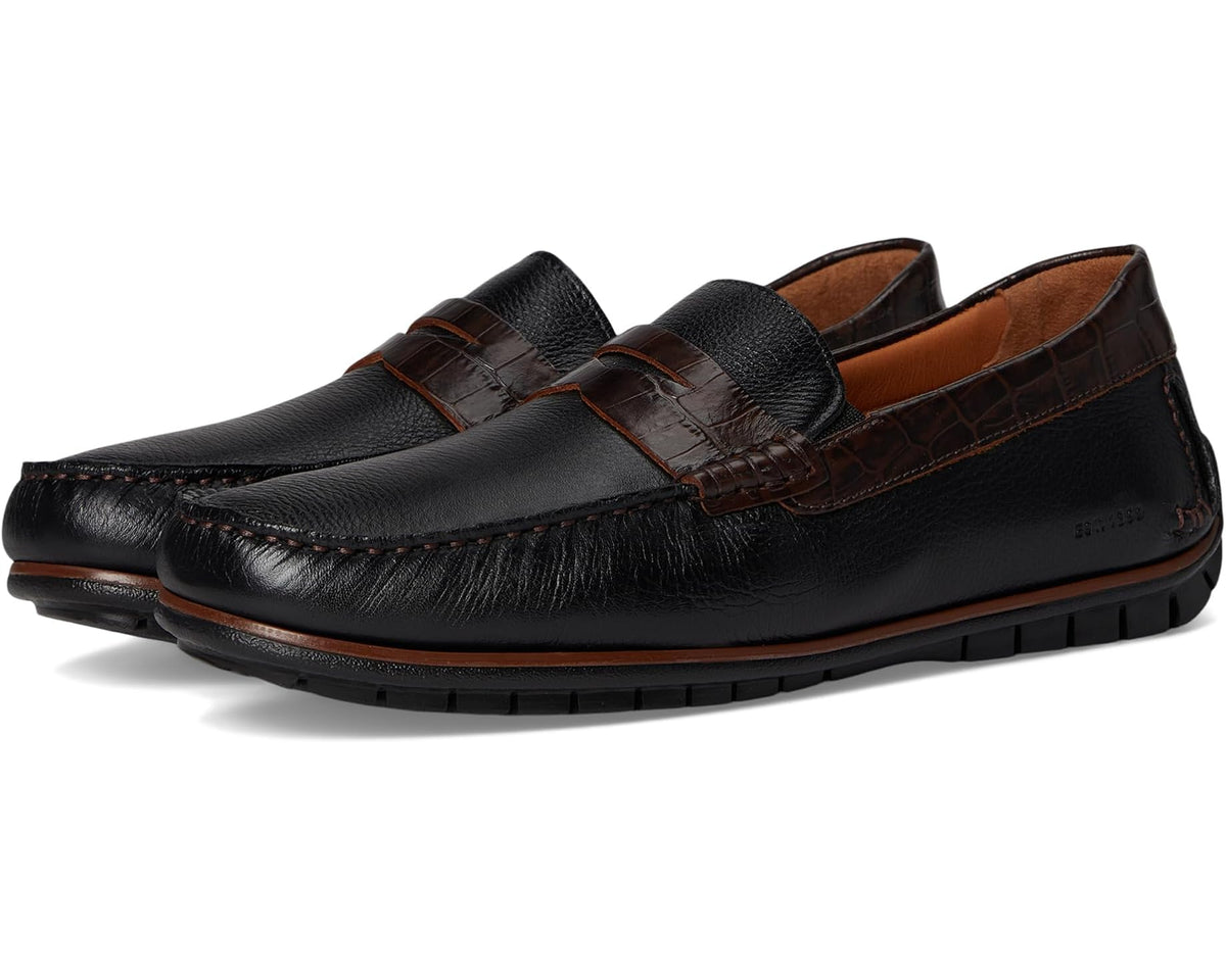 Men's Johnston & Murphy Cort 2.0 Penny Black Full Grain/Dark Brown Croc Embossed Full Grain