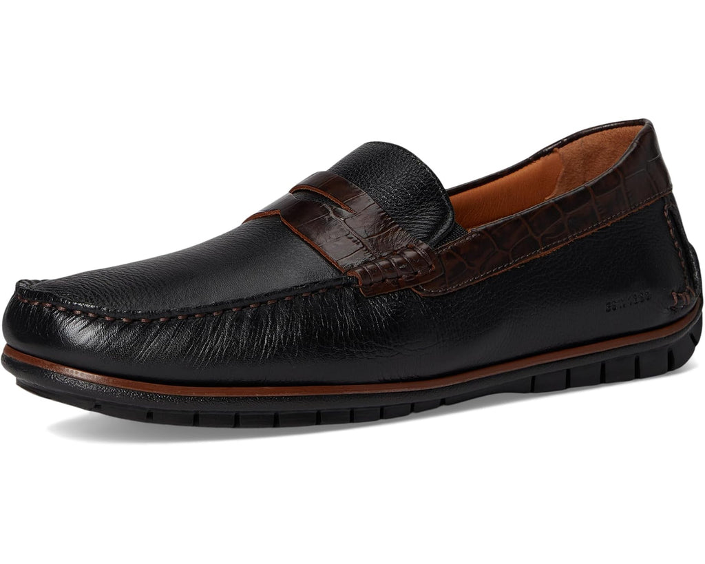 Men's Johnston & Murphy Cort 2.0 Penny Black Full Grain/Dark Brown Croc Embossed Full Grain