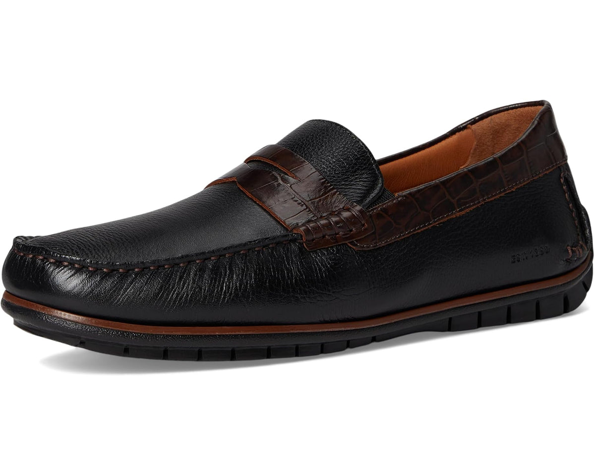 Men's Johnston & Murphy Cort 2.0 Penny Black Full Grain/Dark Brown Croc Embossed Full Grain