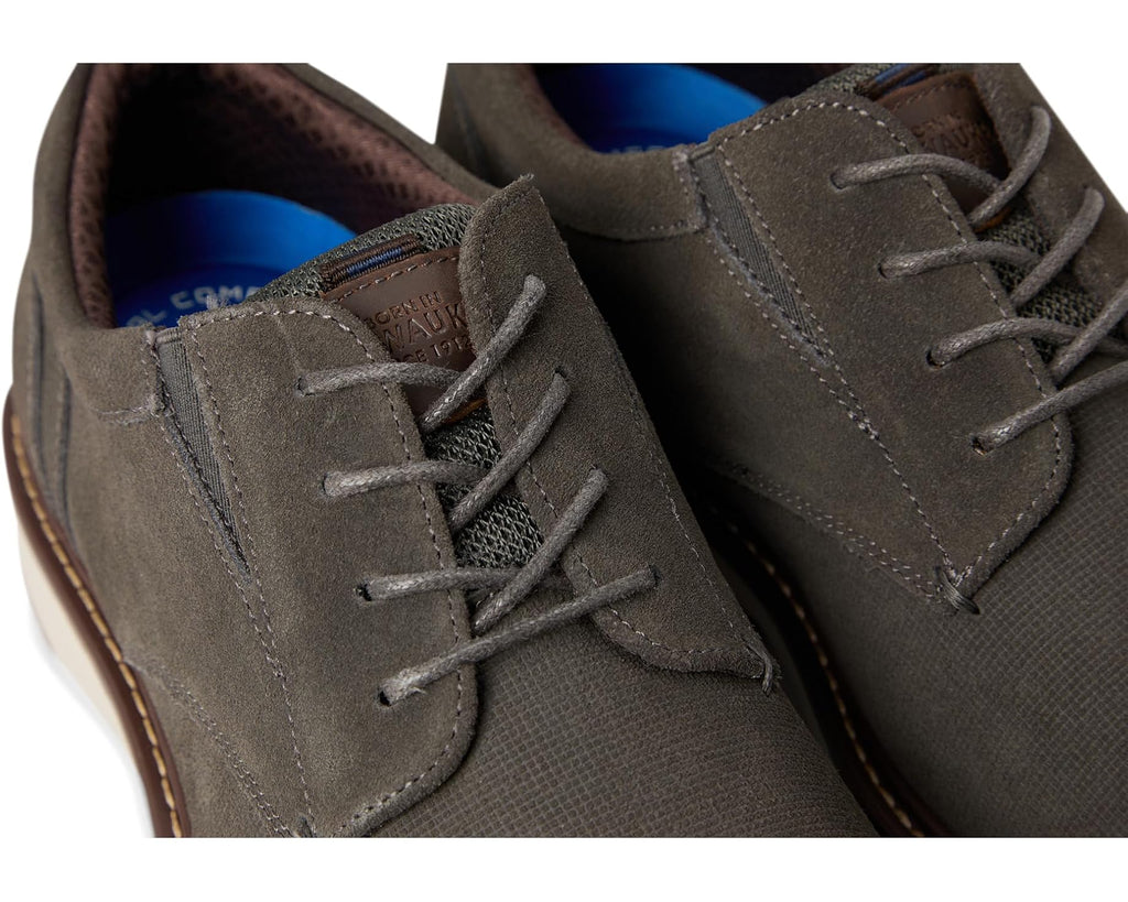 Men's Nunn Bush Griff Plain Toe Oxford Lightweight and Comfortable for all Occasions Suede Lace-Up Grey
