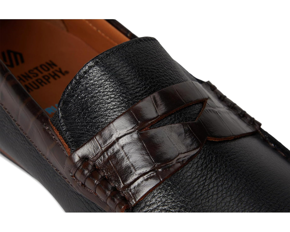 Men's Johnston & Murphy Cort 2.0 Penny Black Full Grain/Dark Brown Croc Embossed Full Grain